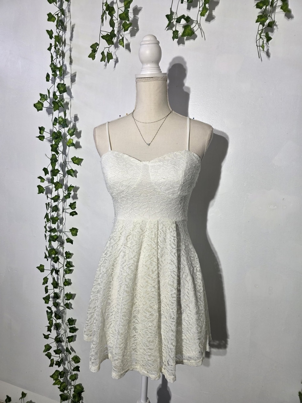 Windsor White Lace Spaghetti Strap Fit & Flare Mini Dress